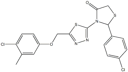 3,5-Dihydro-3-[5-[(4-chloro-3-methylphenoxy)methyl]-1,3,4-thiadiazol-2-yl]-2-[4-chlorophenyl]thiazol-4(2H)-one Struktur