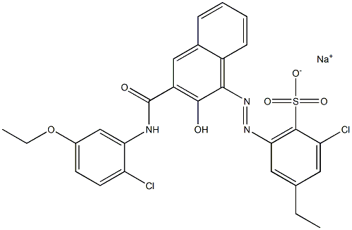 2-Chloro-4-ethyl-6-[[3-[[(2-chloro-5-ethoxyphenyl)amino]carbonyl]-2-hydroxy-1-naphtyl]azo]benzenesulfonic acid sodium salt Struktur