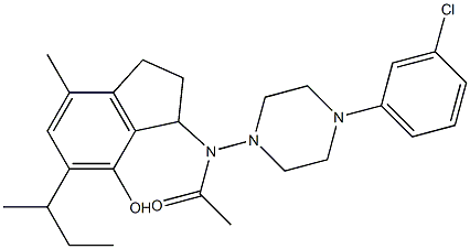 2,3-Dihydro-3-[[4-(3-chlorophenyl)-1-piperazinyl]acetylamino]-5-sec-butyl-7-methyl-1H-inden-4-ol Struktur