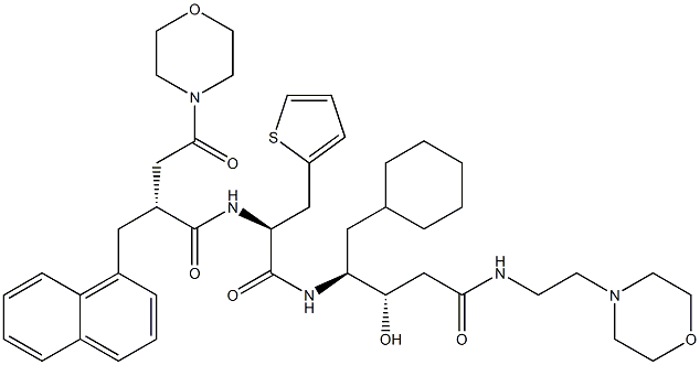 (3S,4S)-3-Hydroxy-5-cyclohexyl-4-[[(2S)-3-(2-thienyl)-2-[[(2R)-2-[morpholinocarbonylmethyl]-3-(1-naphthalenyl)propionyl]amino]propionyl]amino]-N-(2-morpholinoethyl)valeramide Struktur