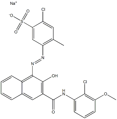 2-Chloro-4-methyl-5-[[3-[[(2-chloro-3-methoxyphenyl)amino]carbonyl]-2-hydroxy-1-naphtyl]azo]benzenesulfonic acid sodium salt Struktur