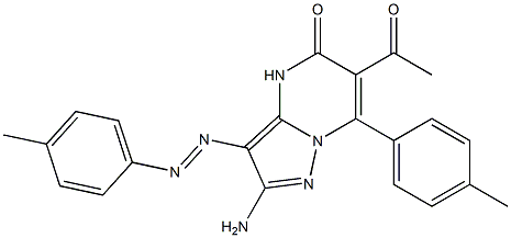 2-Amino-3-(4-methylphenylazo)-6-acetyl-7-(4-methylphenyl)pyrazolo[1,5-a]pyrimidin-5(4H)-one Struktur