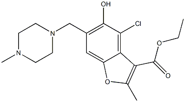 4-Chloro-5-hydroxy-2-methyl-6-[(4-methyl-1-piperazinyl)methyl]-3-benzofurancarboxylic acid ethyl ester Struktur