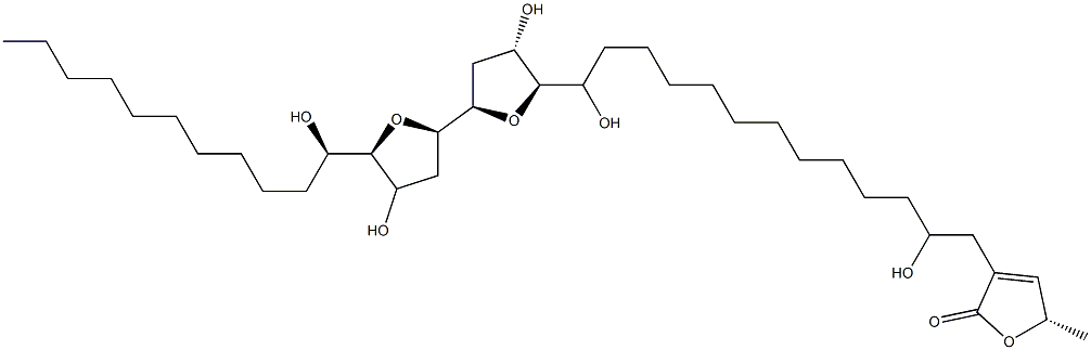 (2R,2'R,5R,5'R)-Octahydro-5-[(1R)-13-[[(S)-2,5-dihydro-5-methyl-2-oxofuran]-3-yl]-1,12-dihydroxytridecyl]-5'-[(S)-1-hydroxyundecyl]-2,2'-bifuran-4-ol Struktur