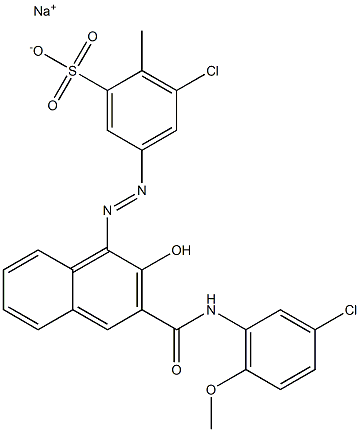 3-Chloro-2-methyl-5-[[3-[[(3-chloro-6-methoxyphenyl)amino]carbonyl]-2-hydroxy-1-naphtyl]azo]benzenesulfonic acid sodium salt Struktur