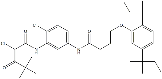 N-[3-(2-Chloro-4,4-dimethyl-1,3-dioxopentylamino)-4-chlorophenyl]-4-(2,5-di-tert-pentylphenoxy)butyramide Struktur