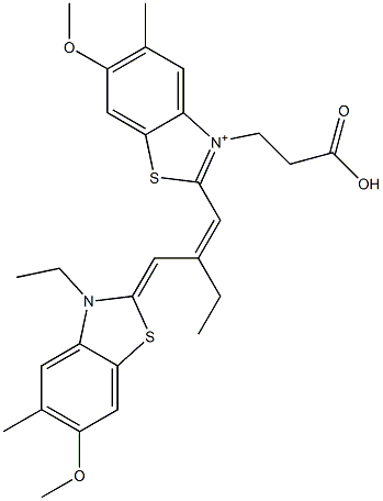 3-(2-Carboxyethyl)-2-[2-[(3-ethyl-6-methoxy-5-methylbenzothiazol-2(3H)-ylidene)methyl]-1-butenyl]-6-methoxy-5-methylbenzothiazol-3-ium Struktur