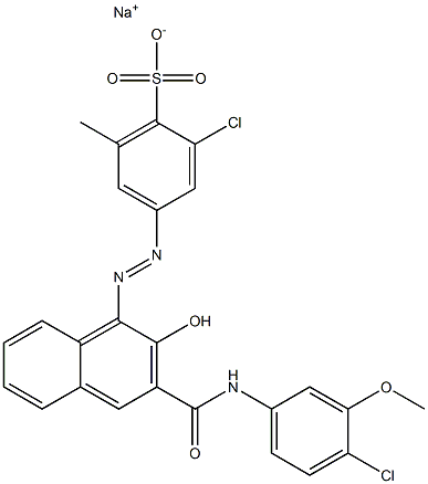 2-Chloro-6-methyl-4-[[3-[[(4-chloro-3-methoxyphenyl)amino]carbonyl]-2-hydroxy-1-naphtyl]azo]benzenesulfonic acid sodium salt Struktur