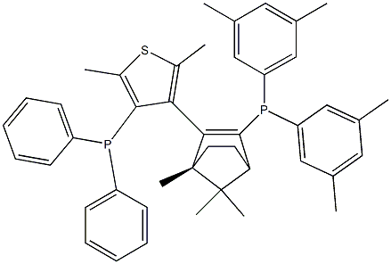 (1R)-(+)-3-[Di(3,5-dimethylphenyl)phosphino]-2-(4-diphenylphosphino-2,5-dimethylthien-3-yl)-1,7,7-trimethylbicyclo[2.2.1]hept-2-ene: 98% [catASium T2] Struktur