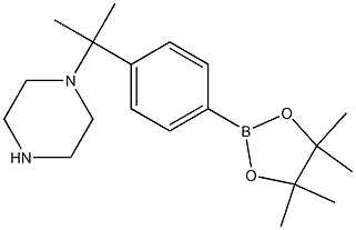 1-(2-(4-(4,4,5,5-tetramethyl-1,3,2-dioxaborolan-2-yl)phenyl)propan-2-yl)piperazine Struktur