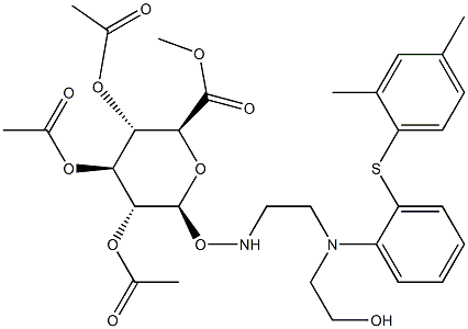 (2S,3R,4S,5S,6S)-2-(((2-((2-((2,4-Dimethylphenyl)thio)phenyl)(2-hydroxyethyl)amino)ethyl)amino)oxy)-6-(methoxycarbonyl)tetrahydro-2H-pyran-3,4,5-triyl Triacetate Struktur