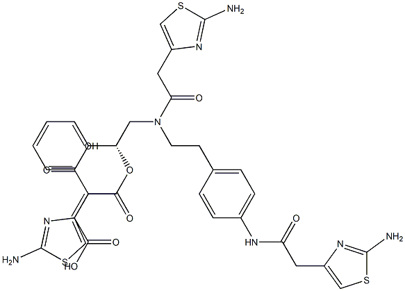 (R)-2-(2-(2-aminothiazol-4-yl)-N-(4-(2-(2-aminothiazol-4-yl) acetamido)phenethyl)acetamido)-1-phenylethyl 2-(2-aminothiazol- 4-yl)acetate fumaric acid salt Struktur