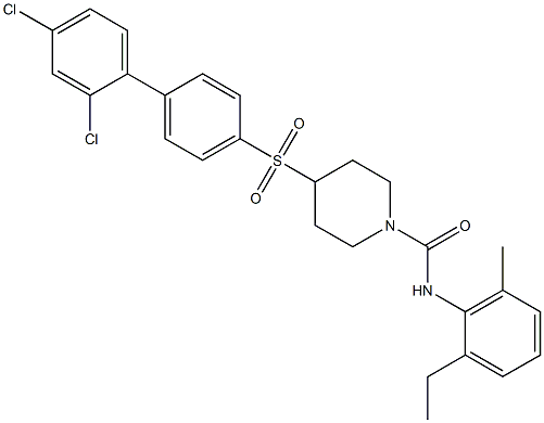 4-[(2',4'-DICHLOROBIPHENYL-4-YL)SULFONYL]-N-(2-ETHYL-6-METHYLPHENYL)PIPERIDINE-1-CARBOXAMIDE Struktur