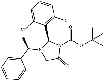 1-Imidazolidinecarboxylic acid, 2-(2,6-dichlorophenyl)-5-oxo-3-[(1R)-1-phenylethyl]-, 1,1-dimethylethyl ester, (2R)- Struktur