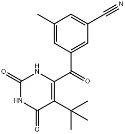 Benzonitrile, 3-[[5-(1,1-dimethylethyl)-1,2,3,6-tetrahydro-2,6-dioxo-4-pyrimidinyl]carbonyl]-5-methyl- Struktur