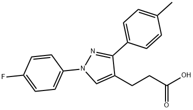 JR-6878, 3-(1-(4-Fluorophenyl)-3-p-tolyl-1H-pyrazol-4-yl)propanoic acid, 97% Struktur