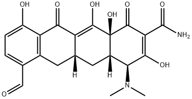 2-Naftacencarboxamide, 4-(dimethylamino)-1,4,4a,5,5a,6,11,12a-octahydro-3,10,12,12a-tetrahydroxy-7-methanoyl-1,11-dioxo-, (4S,4aS,5aR,12aS) Struktur