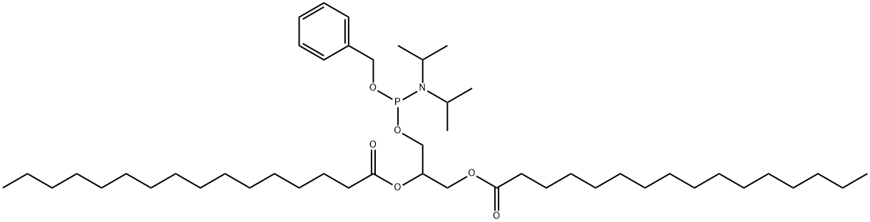 Hexadecanoic acid, (1R)-1-bis(1-methylethyl)amino(phenylmethoxy)phosphinooxymethyl-1,2-ethanediyl ester Struktur