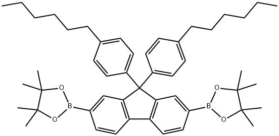 4. 2,2'-(9,9-bis(4-hexylphenyl)-9H-fluorene-2,7-diyl)bis(4,4,5,5-tetramethyl-1,3,2-dioxaborolane) Struktur