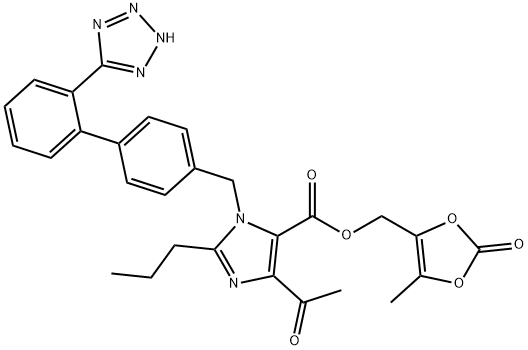 1H-Imidazole-5-carboxylic acid, 4-acetyl-2-propyl-1-[[2'-(2H-tetrazol-5-yl)[1,1'-biphenyl]-4-yl]methyl]-, (5-methyl-2-oxo-1,3-dioxol-4-yl)methyl ester Struktur