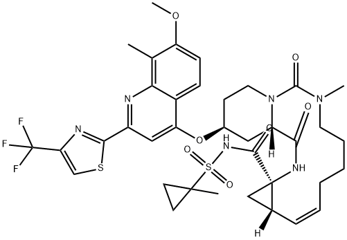 (2S,12Z,13aS,14aR,16aS)-2-({7-Methoxy-8-methyl-2-[4-(trifluoromethyl)-1,3-thiazol-2-yl]-4-quinolinyl}oxy)-7-methyl-N-[(1-methylcyclopropyl)sulfonyl]-6,16-dioxo- Struktur