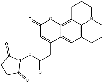 LUMINARINE 1 (1-{[(2,3,6,7-TETRAHYDRO-11-OXO-1H,5H,11H-[1]BENZOPYRANO[6,7,8-IJ]-9-QUINOLIZINYL)-ACETYL]-OXY}-2,5-PYRROLIDINEDIONE) Struktur