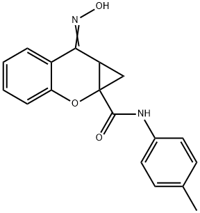 Benzo[b]cyclopropa[e]pyran-1a(1H)-carboxamide, 7,7a-dihydro-7-(hydroxyimino)-N-(4-methylphenyl)- Struktur