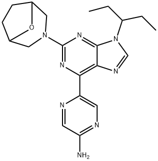 2-Pyrazinamine, 5-[9-(1-ethylpropyl)-2-(8-oxa-3-azabicyclo[3.2.1]oct-3-yl)-9H-purin-6-yl]- Struktur