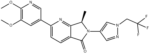 5H-Pyrrolo[3,4-b]pyridin-5-one, 2-(5,6-dimethoxy-3-pyridinyl)-6,7-dihydro-7-methyl-6-[1-(2,2,2-trifluoroethyl)-1H-pyrazol-4-yl]-, (7R)- Struktur