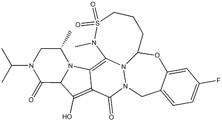 8H-7,10-Methanocyclopropa[18,19][1,10,3,6]dioxadiazacyclononadecino[11,12-b]quinoxaline-8-carboxylic acid, 5-(1,1-dimethylethyl)-1,1a,3,4,5,6,9,10,18,19,20,21,22,22a-tetradecahydro-14-methoxy-3,6-dioxo-, (1aR,5S,8S,10R,22aR)- Struktur