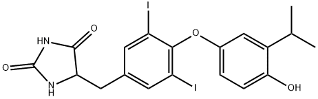 2,4-Imidazolidinedione, 5-[[4-[4-hydroxy-3-(1-methylethyl)phenoxy]-3,5-diiodophenyl]methyl]- Struktur