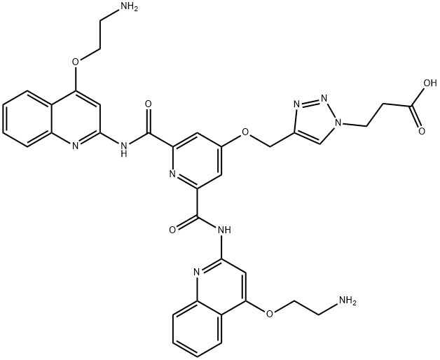 1H-1,2,3-Triazole-1-propanoic acid, 4-[[[2,6-bis[[[4-(2-aminoethoxy)-2-quinolinyl]amino]carbonyl]-4-pyridinyl]oxy]methyl]- Struktur