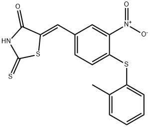 (5Z)-5-[[(4-[(2-Methylphenyl)thio]-3-nitrophenyl]methylene]-2-thioxo-4-thiazolidinone Struktur