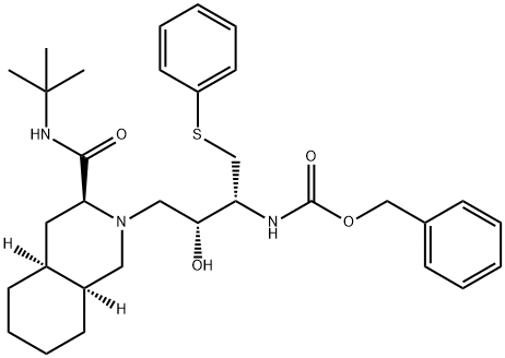 [3S-(3S,4aS,8aS,2’R,3’R)]-2-[3’-N-CBz-amino-2’-hydroxy-4’-(phenyl)thio]butyldecahydroisoquinoline-3-N-t-butylcarboxamide Struktur