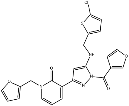 3-(5-[(5-Chlorothiophen-2-yl)methyl]amino-1-[(furan-3-yl)carbonyl]-1H-pyrazol-3-yl)-1-(furan-2-ylmethyl)-1,2-dihydropyridin-2-one Struktur