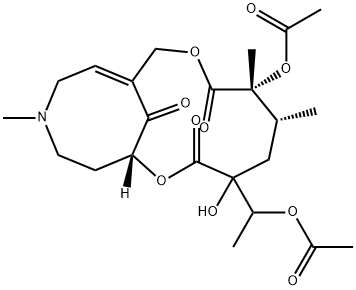 12,20-Diacetoxy-15,20-dihydro-15-hydroxy-4-methyl-4,8-secosenecionan-8,11,16-trione Struktur