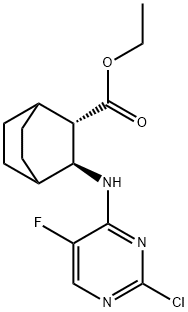 Bicyclo[2.2.2]octane-2-carboxylic acid, 3-[(2-chloro-5-fluoro-4-pyrimidinyl)amino]-, ethyl ester, (2S,3S)- Struktur