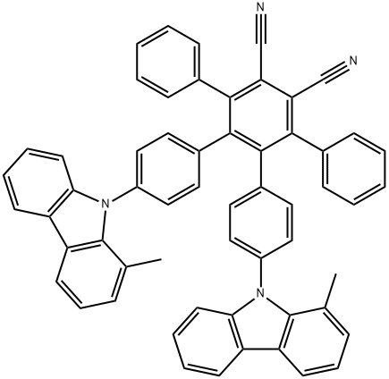 3,6-Dibenzoyl-4,5-Di(1-methyl-9-phenyl-9H-carbazoyl)-2-ethynylbenzonitrile Struktur