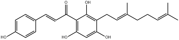 2-Propen-1-one, 1-[3-[(2E)-3,7-dimethyl-2,6-octadien-1-yl]-2,4,6-trihydroxyphenyl]-3-(4-hydroxyphenyl)-, (2E)- Struktur