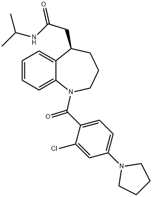 1H-1-Benzazepine-5-acetamide, 1-[2-chloro-4-(1-pyrrolidinyl)benzoyl]-2,3,4,5-tetrahydro-N-(1-methylethyl)-, (5R)- Struktur