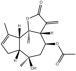 (3aR)-3a,4,5,6,6aβ,7,9aβ,9bα-Octahydro-4β-acetoxy-6,9-dimethyl-6β-hydroxy-3-methyleneazuleno[4,5-b]furan-2(3H)-one Struktur