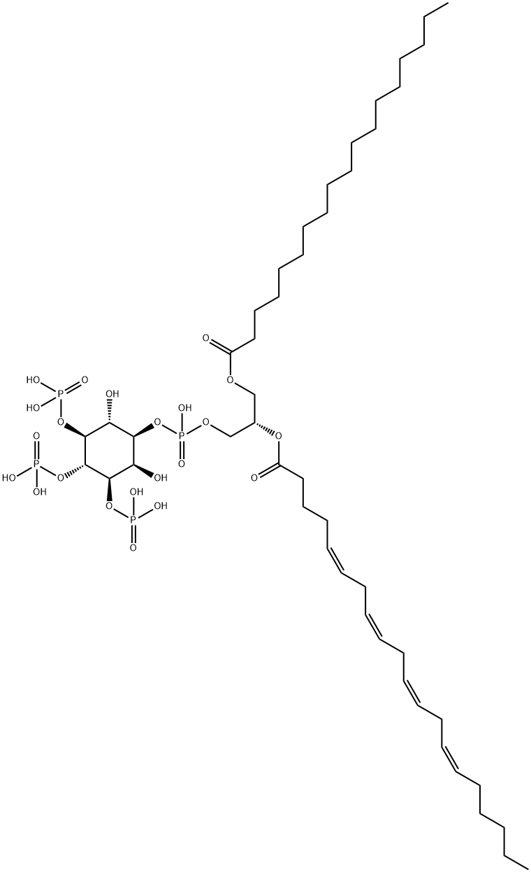 D-myo-Inositol, 3,4,5-tris(dihydrogen phosphate) 1-(2S)-2-(5Z,8Z,11Z,14Z)-1-oxo-5,8,11,14-eicosatetraenyloxy-3-(1-oxooctadecyl)oxypropyl hydrogen phosphate Struktur