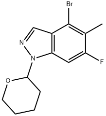 1H-Indazole, 4-bromo-6-fluoro-5-methyl-1-(tetrahydro-2H-pyran-2-yl)- Struktur