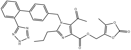 1H-Imidazole-4-carboxylic acid, 5-acetyl-2-propyl-1-[[2'-(2H-tetrazol-5-yl)[1,1'-biphenyl]-4-yl]methyl]-, (5-methyl-2-oxo-1,3-dioxol-4-yl)methyl ester Struktur