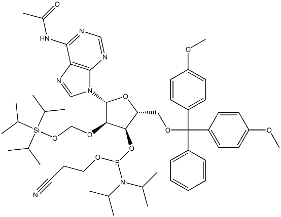 N-Acetyl-5'-O-DMT-2'-O-[[[tris(1-methylethyl)silyl]oxy]methyl]-adenosine 3'-CE phosphoramidite Struktur