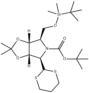 5H-1,3-Dioxolo4,5-cpyrrole-5-carboxylic acid, 4-(1,1-dimethylethyl)dimethylsilyloxymethyl-6-(1,3-dithian-2-yl)tetrahydro-2,2-dimethyl-, 1,1-dimethylethyl ester, (3aR,4R,6R,6aS)- Struktur