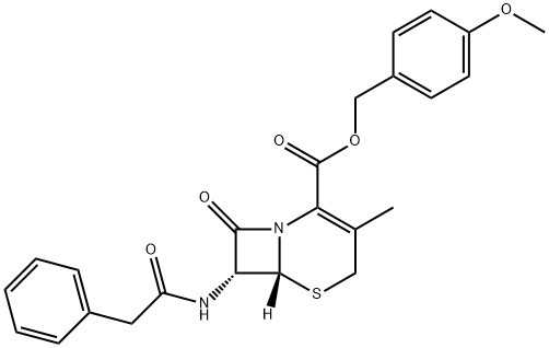 5-Thia-1-azabicyclo[4.2.0]oct-2-ene-2-carboxylic acid, 3-methyl-8-oxo-7-[(2-phenylacetyl)amino]-, (4-methoxyphenyl)methyl ester, (6R,7R)- Struktur