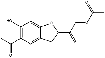 2-(5-Acetyl-6-hydroxycoumaran-2-yl)-2-propenyl=acetate Struktur