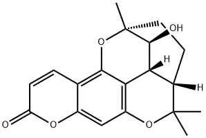 (2R)-3,3aβ,4,5-Tetrahydro-3β-hydroxy-2,5,5-trimethyl-2α,4α-ethano-2H,9H-dipyrano[4,3,2-de:3',2'-g][1]benzopyran-9-one Struktur