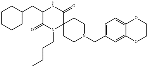 1,4,9-Triazaspiro[5.5]undecane-2,5-dione, 1-butyl-3-(cyclohexylmethyl)-9-[(2,3-dihydro-1,4-benzodioxin-6-yl)methyl]- Struktur